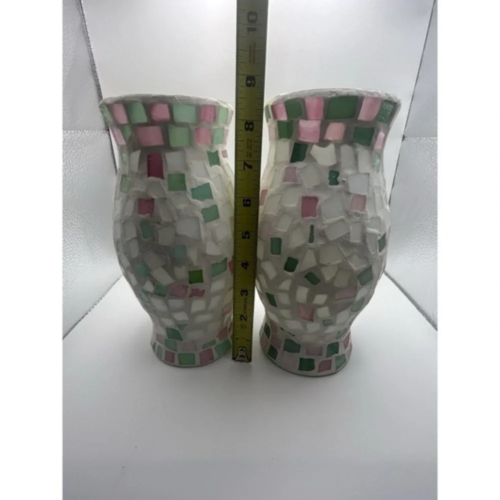 2-PC Mosaic Tile Stain Glass‎ Hurricane Candle Holders 9